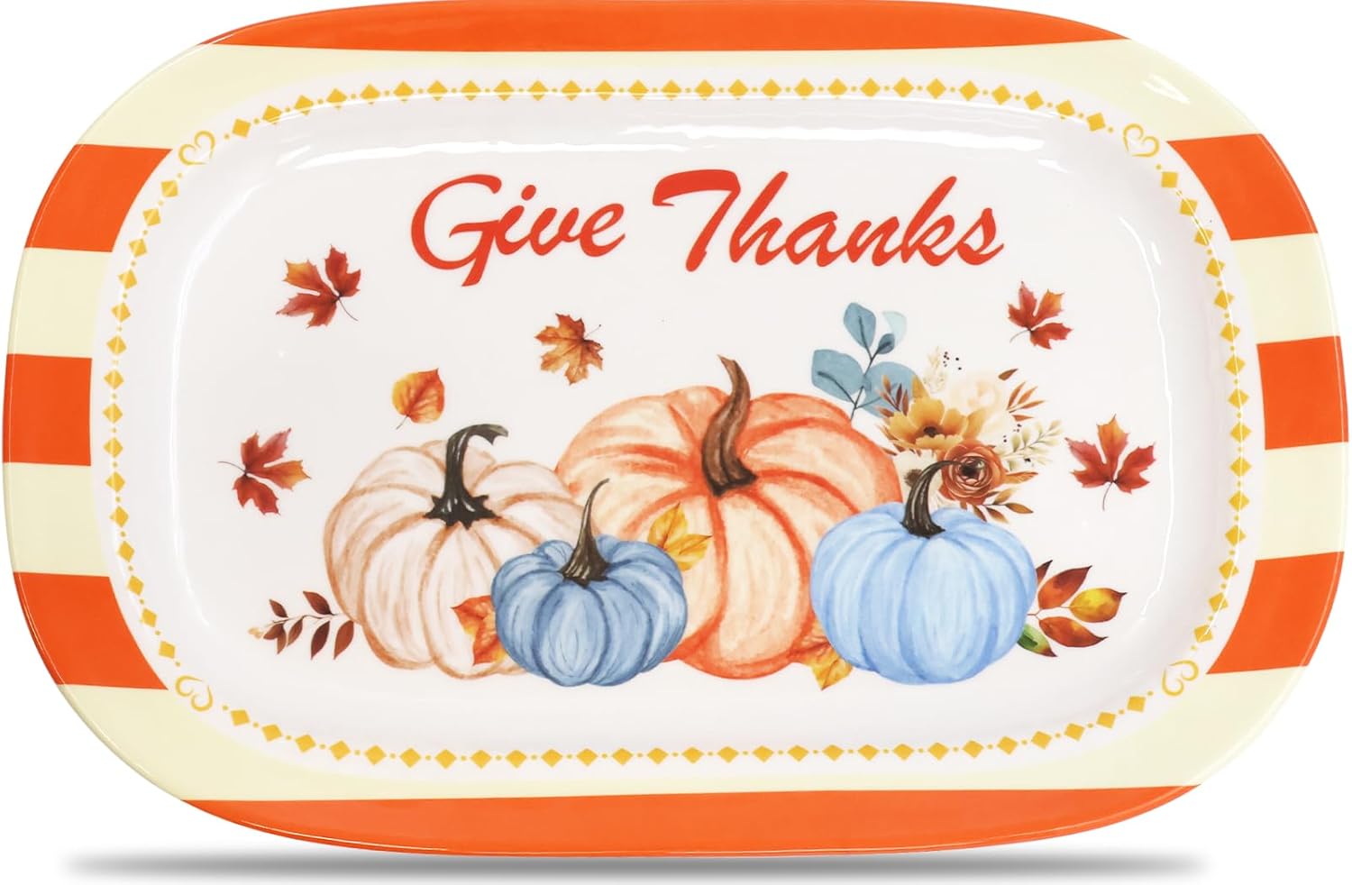 WorldBazaar Thanksgiving Platter Reusable Turkey Serving Tray 9 x 14 Fall Rectangular Plate Melamine Large Pumpkin Plate Gift Servware Food Container