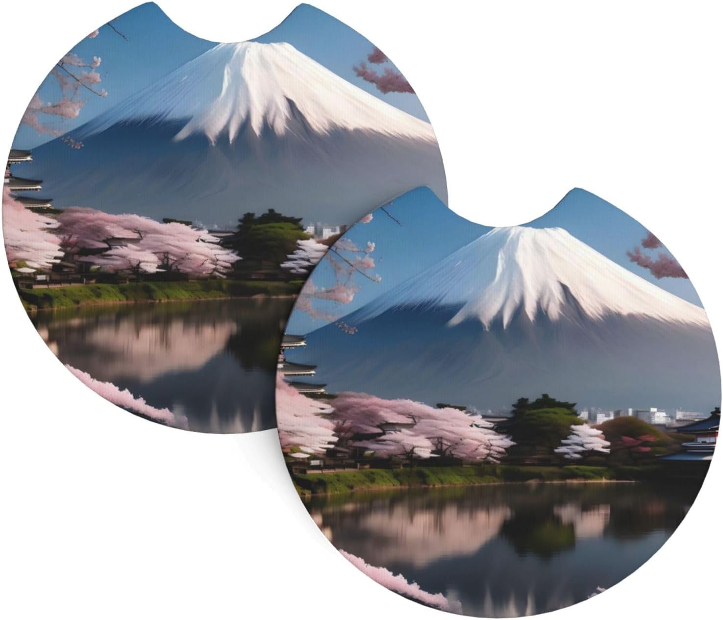 Phayah Mt. Fuji in Early Spring Car Coasters 2 Pack Protect Your Cup Holder Suitable for Daily Life and Outdoor Self-Driving New Car Gift