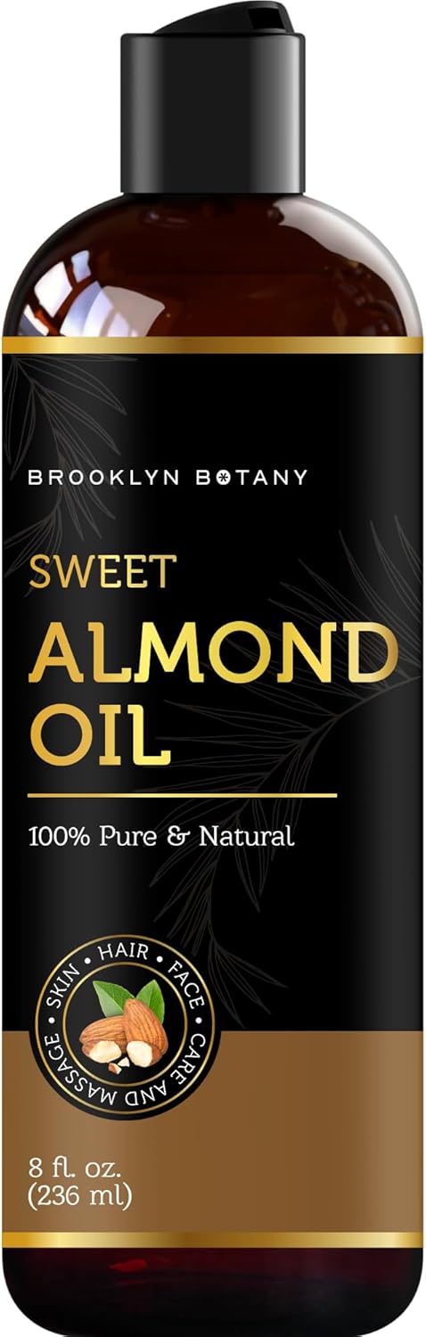 Brooklyn Botany Sweet Almond Oil – 100% Pure and Natural for Skin, Hair, Face – Carrier for Essential Oils, Aromatherapy and Massage – 8 fl Oz