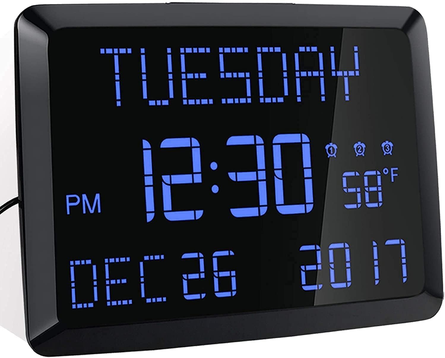 Digital Wall Clock, 11.5″ Extra Large Display Calendar Alarm Day Clock with Date and of Week, Temperature,2 USB Chargers,3 Alarms, 5 Dimmer& 12/24Hr LED Desk for Office, Living Room, Bedroom, Elderly