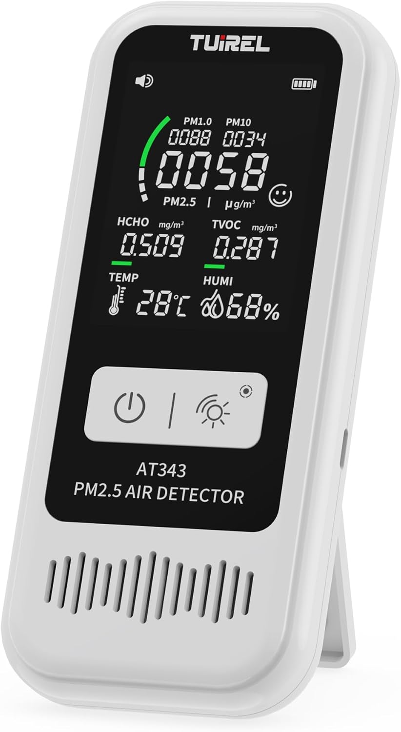 Air Quality Monitor Tester, Air Quality Detector with LCD Digital Display, Air Pollution Detector Meter, PM2.5/1.0/10 HCHO TVOC Tester Temperature & Humidity Meter for Home Office, Car, Outdoor