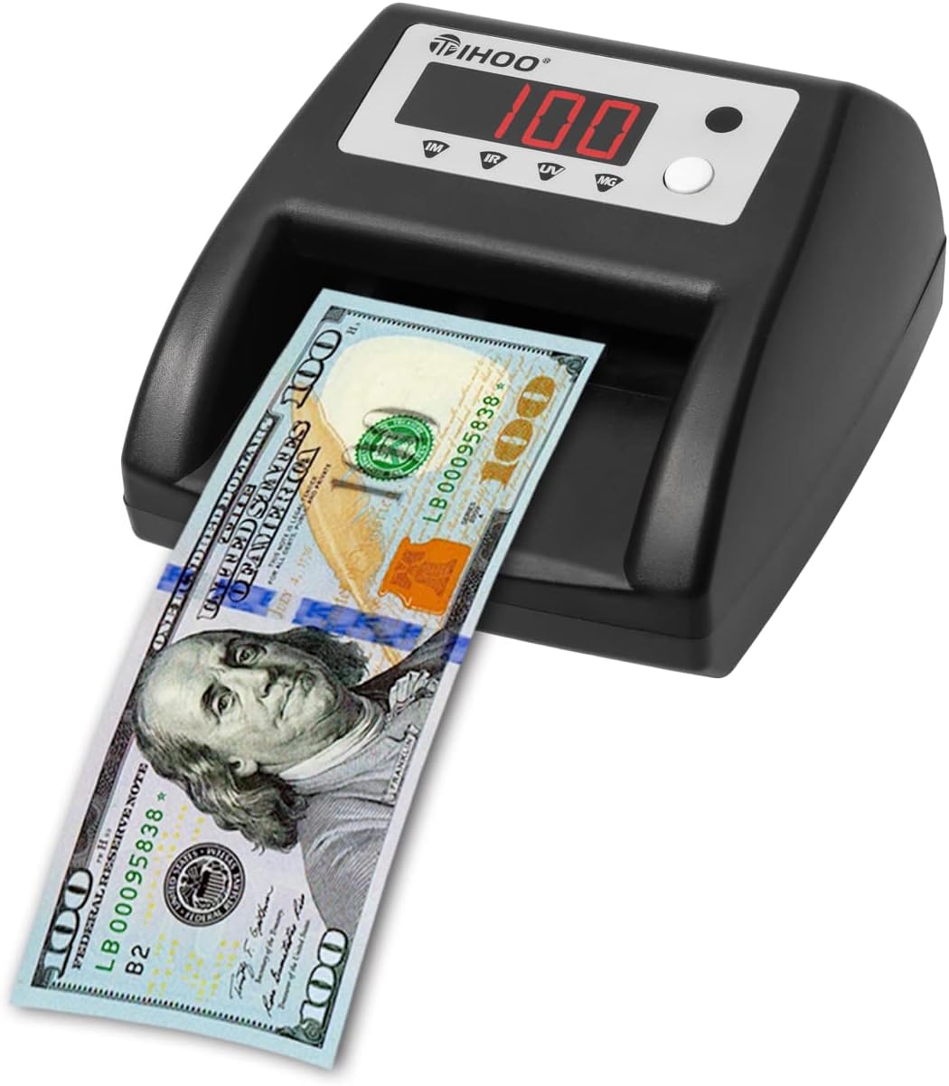 Automatic Counterfeit Bill Detector, Money Detector and Counter with UV, MG, IR, Size and Image Detection, USD Currency Value Checker Scanner, Black