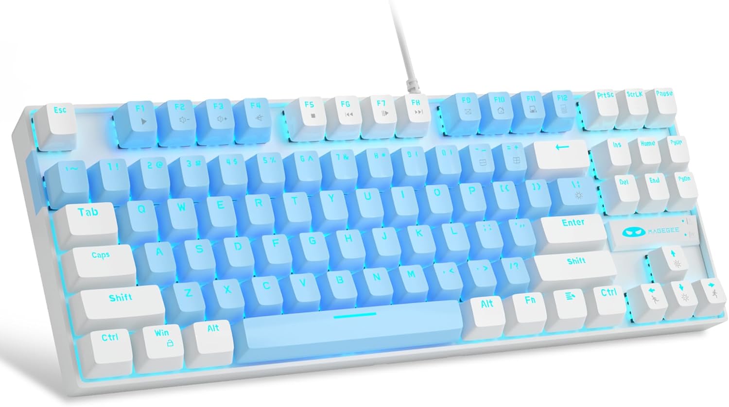 MageGee 75% Mechanical Gaming Keyboard with Blue Switch, LED Blue Backlit Keyboard, 87 Keys Compact TKL Wired Computer Keyboard for Windows Laptop PC Gamer – Blue/White