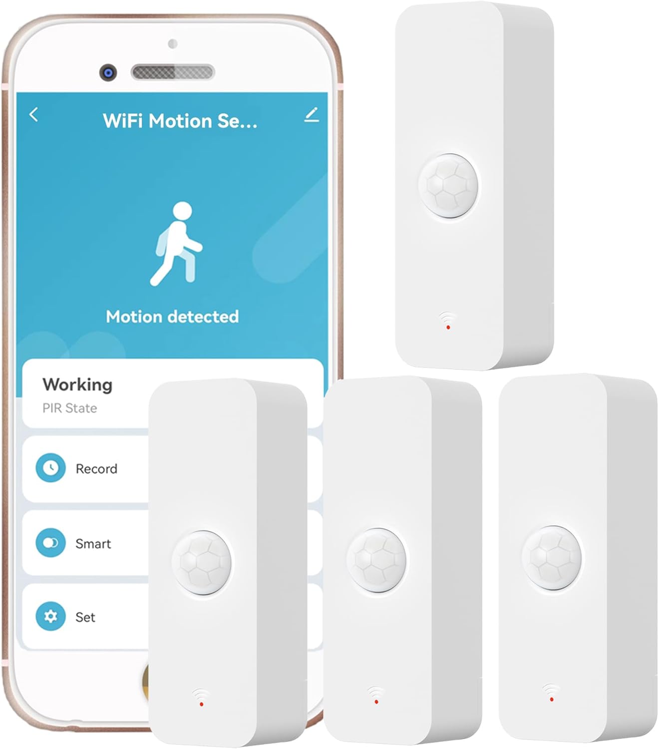 WiFi PIR Motion Sensor: Smart Indoor Motion Detector with App Notification Alerts & Records, Battery Included, Infrared Movement Detector for Remote Monitor and Home Automation (4-Pack)