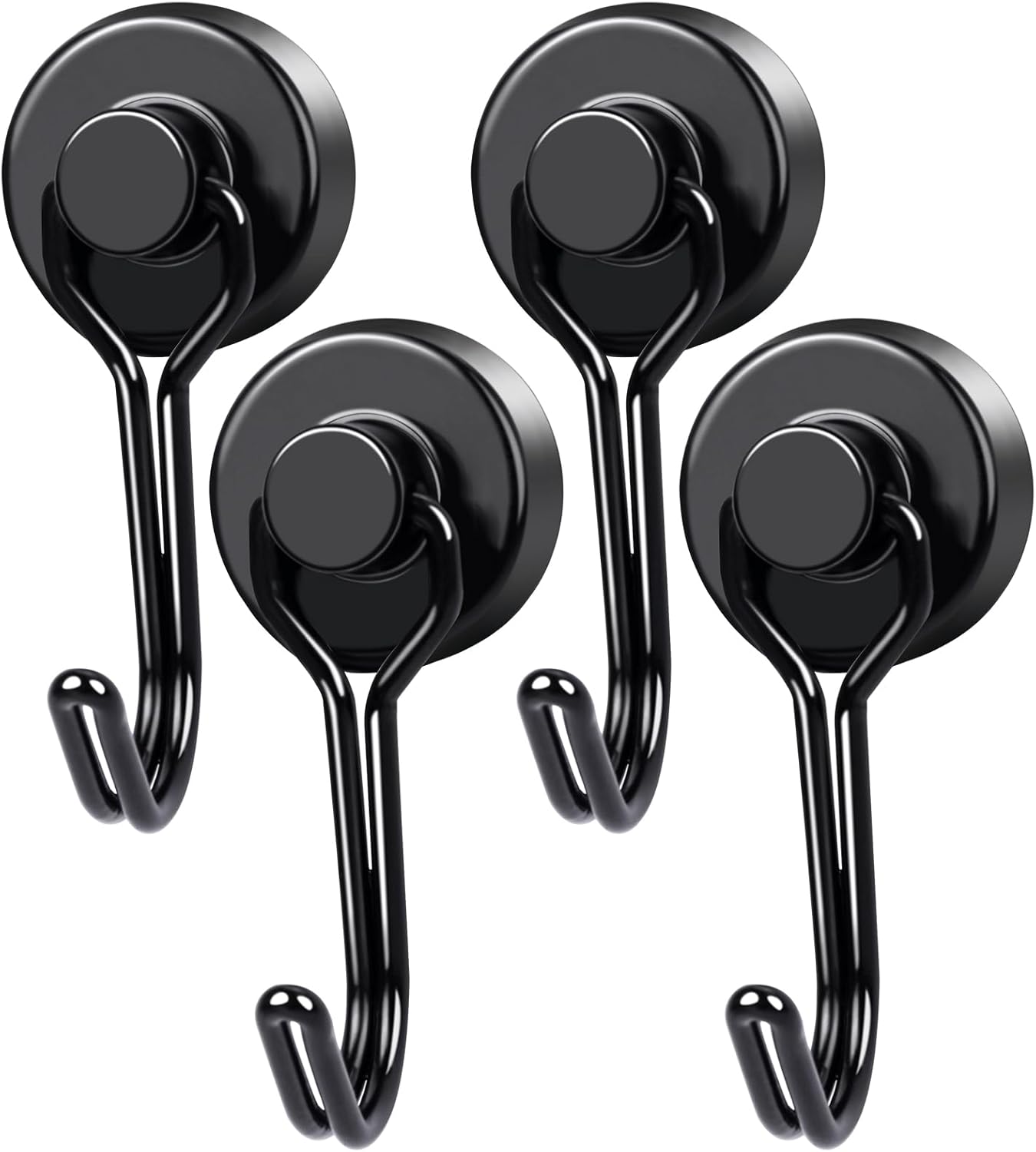 MIKEDE Magnetic Hooks, 40Lbs Heavy Duty Neodymium Magnet Hooks Black Magnetic Swivel Hooks for Hanging, 4 Pack Strong Magnets with Hook Magnetic Metal Hanger for Fridge, Toolbox, Storage