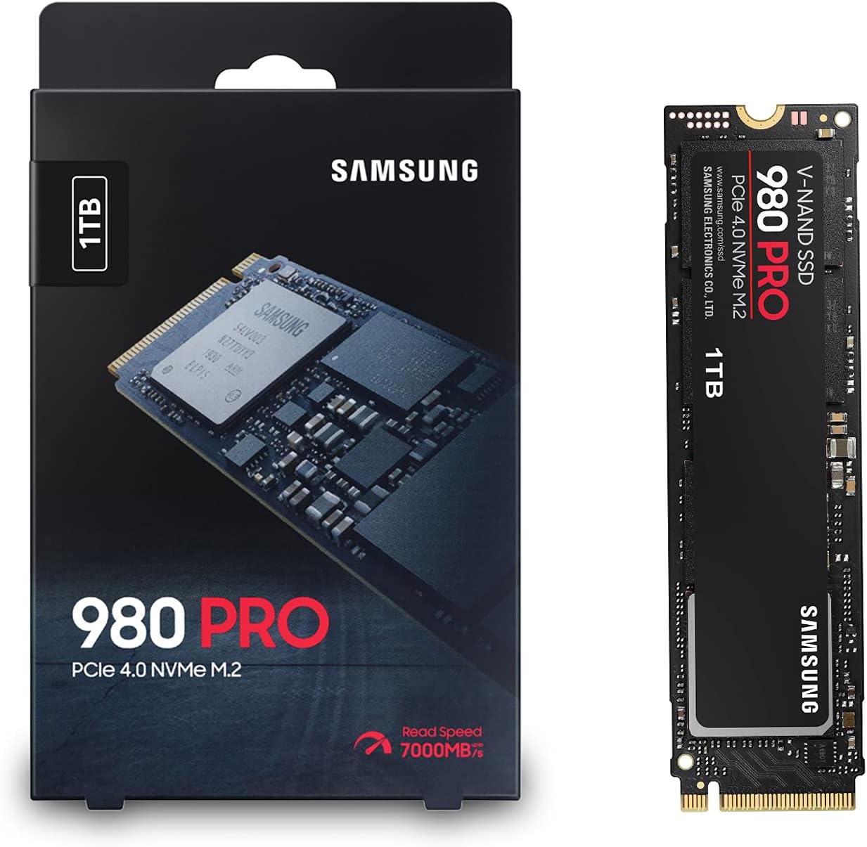 Samsung 980 PRO 1TB PCIe SSD – 7,000 MB/s 4.0 x 4 M.2 NVMe Gen4 Internal Gaming Solid State Drive with V-NAND Technology for Laptops Desktops and Crypto Chia Mining