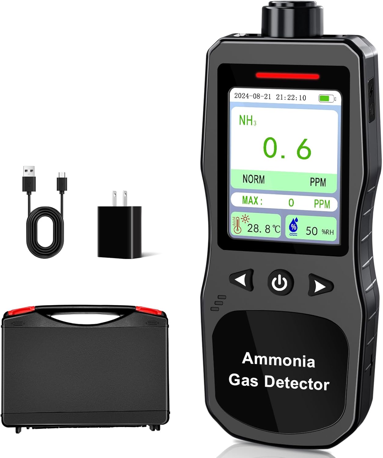 Portable Ammonia Gas Detector, 0-200 PPM Rechargeable Ammonia Gas Monitor, Digital Air Quality NH3 Gas Meter with Temperature Humidity Tester for Farm, Poultry, Pig & Livestock