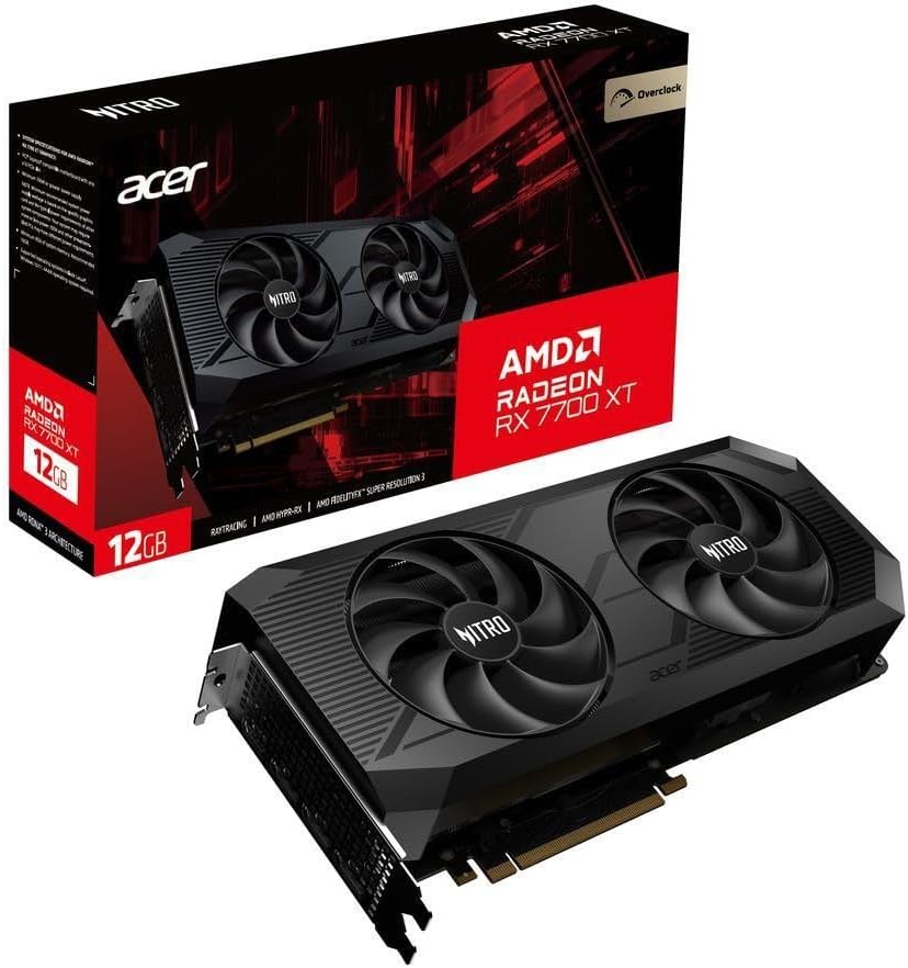 Acer Nitro AMD Radeon RX 7700 XT OC – 12GB VRAM GDDR6, HDMI, 3X DP – PCIe 4.0 – Dual Fan – Black – Graphics Card