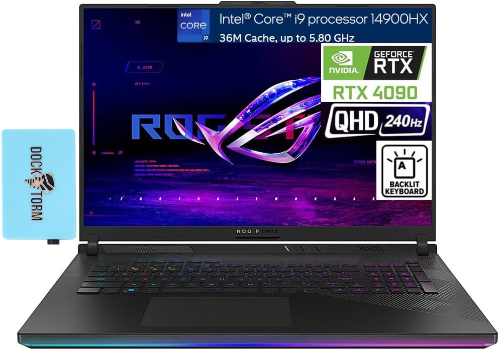 ASUS ROG Strix Scar 18 Gaming Laptop 18″ 240 Hz WQXGA Display (Intel i9-14900HX, GeForce RTX 4090 16GB, 32GB DDR5, 2TB SSD, RGB KYB, Thunderbolt 4, WiFi 6E, BT 5.3, Win11Pro) w/DKZ Hub