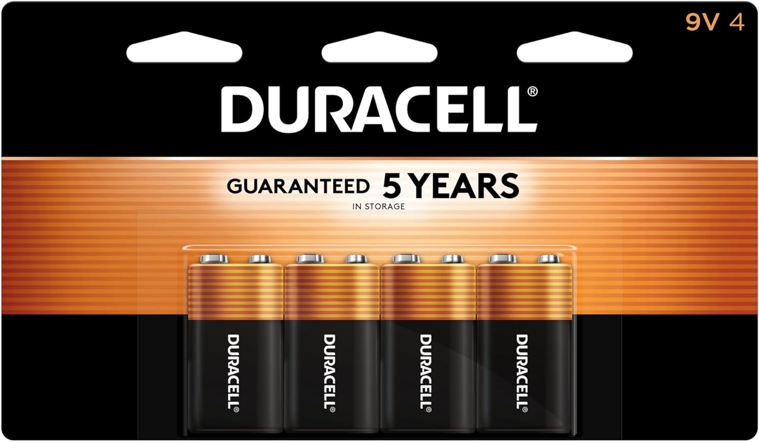 Duracell Coppertop 9V Battery, 4 Count Pack, 9-Volt Battery with Long-lasting Power, All-Purpose Alkaline 9V Battery for Household and Office Devices