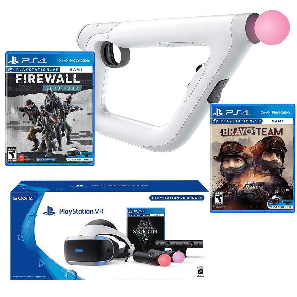 PlayStation Bravo Team Deluxe Bundle (4 Items): PlayStation VR Skyrim Bundle, PSVR Bravo Team Game, PSVR Firewall Zero Hour Game and PSVR Aim Controller