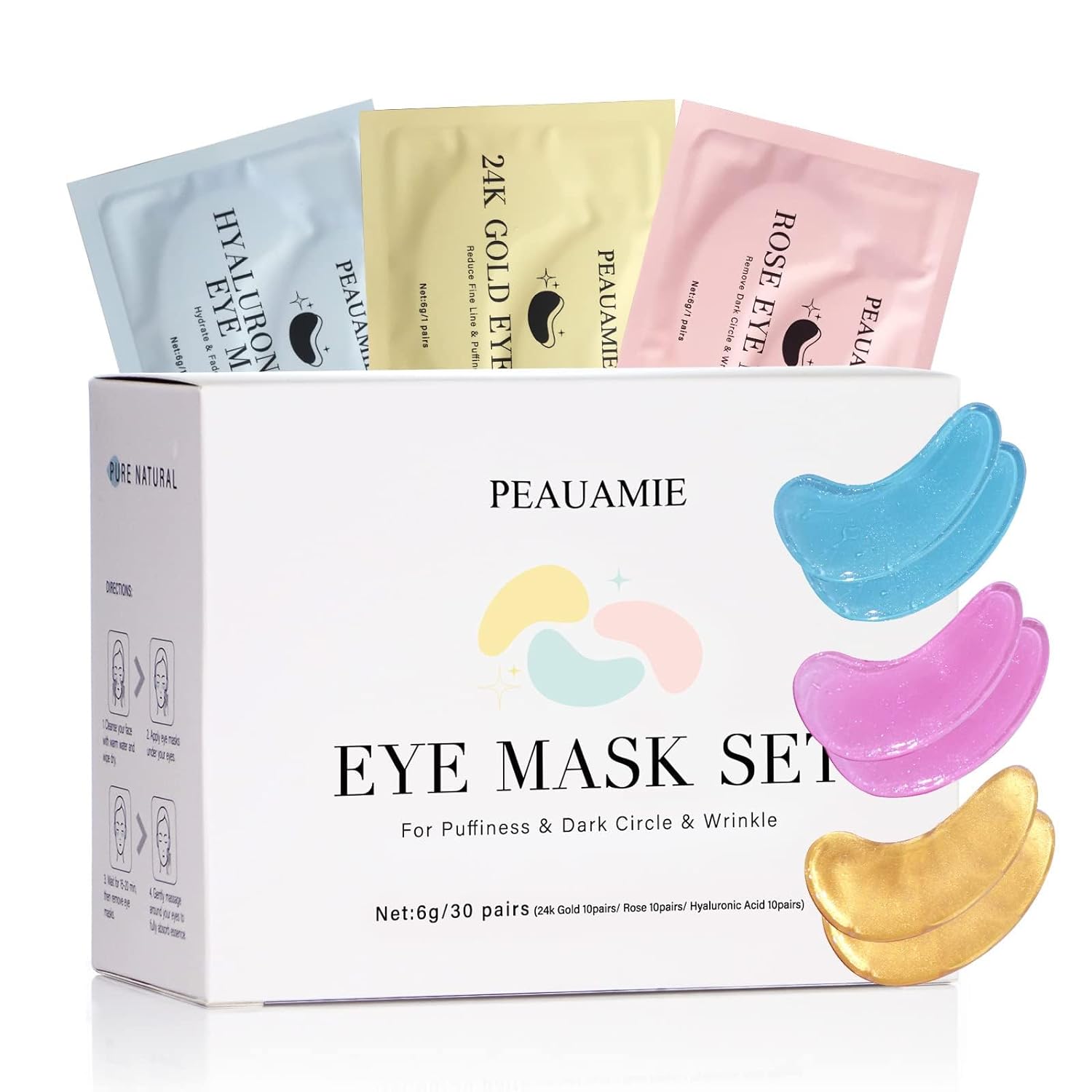 Under Eye Patches (30 Pairs) Gold Eye Mask and Hyaluronic Acid Eye Patches for puffy eyes,Rose Eye Masks for Dark Circles and Puffiness under eye skin care Smooth Wrinkles products