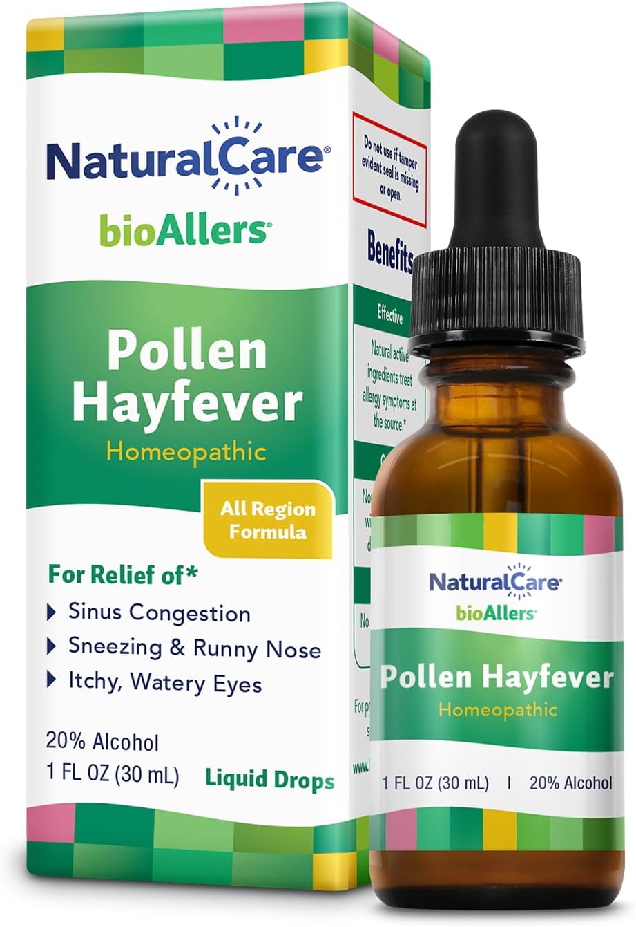 NaturalCare by bioAllers Allergy Pollen Hayfever Treatment | Homeopathic Formula May Help Relieve Sneezing, Congestion, Itching, Rashes & Watery Eyes | 1 Fl Oz