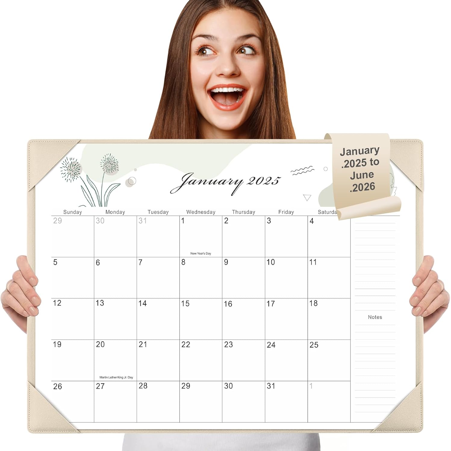 Gannyfer Desk Calendar 2025 with Desktop Mat – 18 Month Table Large Calendar, 22″ x 17″ Desktop Pad Calendar, Teacher Calendar for Planning and Organizing In Your Family, School or Office – Greenery Florals