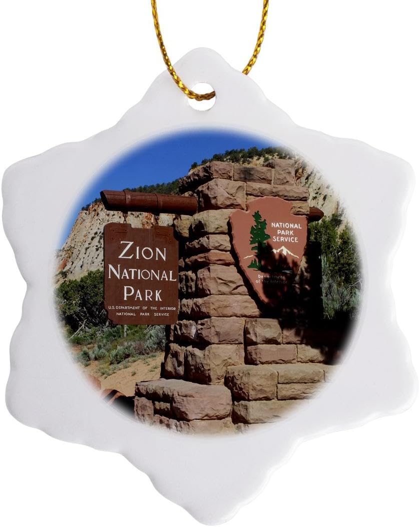 3dRose ORN_147408_1 East Entrance, Zion National Park, Utah US45 LSE0019 Lynn Seldon Snowflake Ornament, Porcelain, 3-Inch