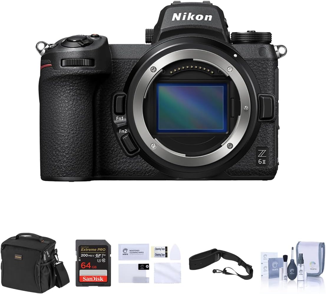 Nikon Z 6II Mirrorless Camera Bundle with 64GB SD Card, Bag, Screen Protector, Sling Strap, Cleaning Kit