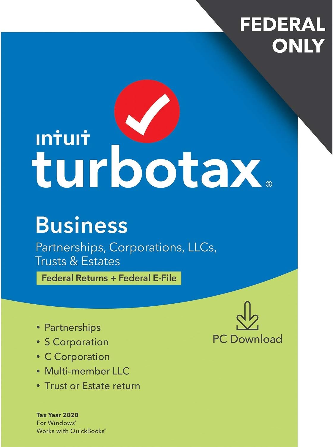 [Old Version] TurboTax Business 2020 Desktop Tax Software, Federal Return Only + Federal E-file [PC Download]