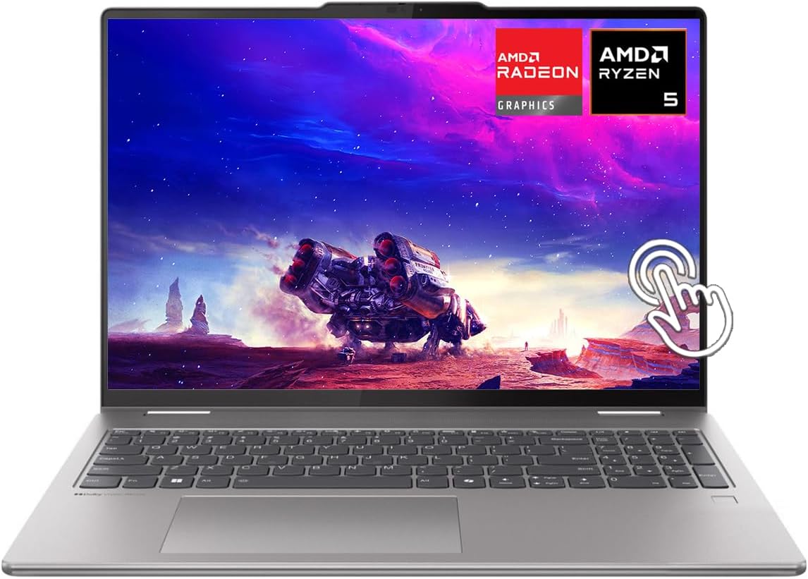 Lenovo Yoga 7 2-in-1 16″ WUXGA (1920×1200) Touch-Screen Laptop, AMD Ryzen 5 8640HS 6-core, 8GB RAM, 512GB SSD, AMD Radeon 760M Graphics, Backlit KB, Fingerprint, WiFi6, Win11, Arctic Grey, W/GaLiMu