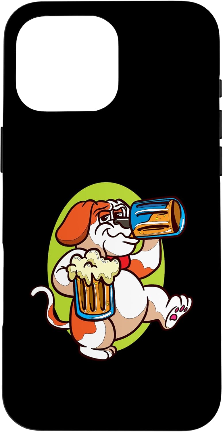 iPhone 16 Pro Max Beer Time Cartoon Dog Enjoying Beers Fun Illustration Case