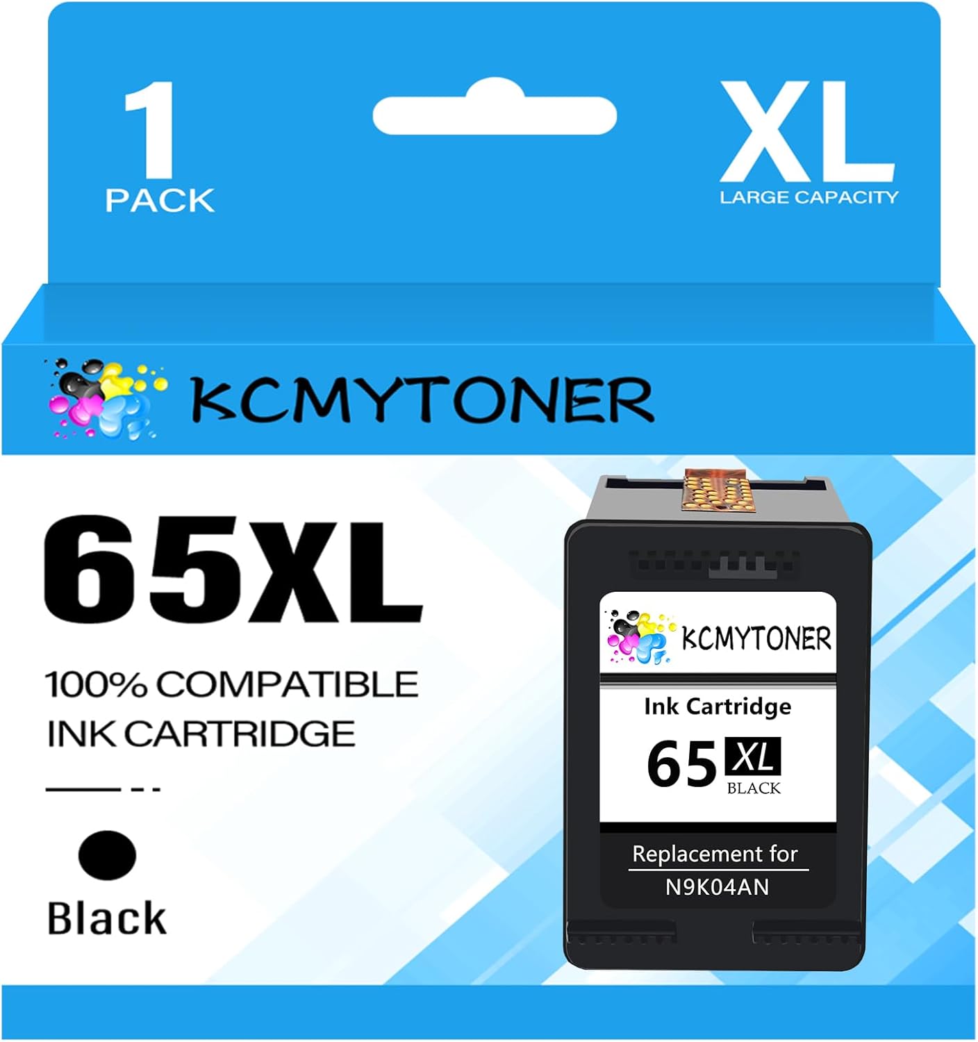 Remanufactured High Yield Ink Cartridge Compatible for HP 65XL 65 XL 65BXL N9K04AN Envy 5052 5055 5058 Deskjet 2624 2652 2655 3720 3730 3732 3752 3755 Printer (Black,1 Pack)