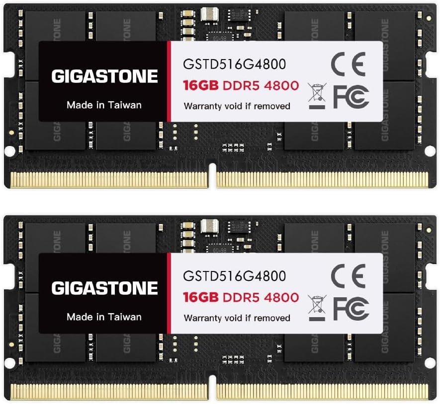 【DDR5 RAM】 GIGASTONE 32GB Kit (2x16GB) DDR5 4800MHz PC5-38400 CL 40-40-40-77 1.1V SODIMM 262 Pin Unbuffered Non ECC High Performance Notebook Laptop Memory Upgrade