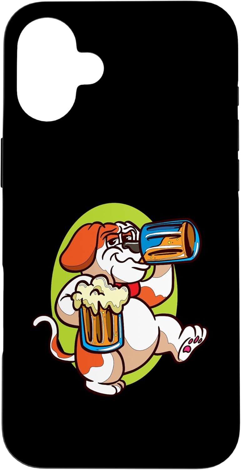 iPhone 16 Plus Beer Time Cartoon Dog Enjoying Beers Fun Illustration Case