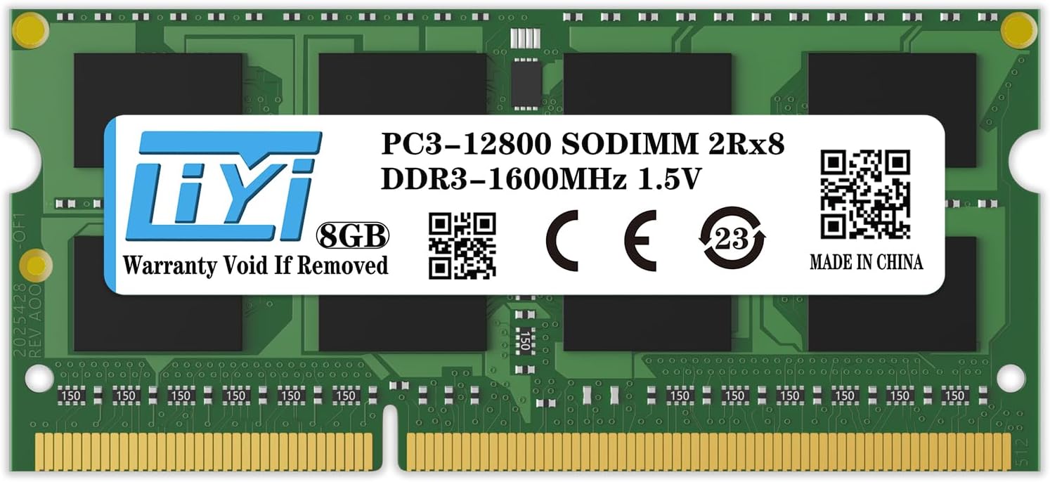 LIYI 8GB DDR3 DRAM 1600MHz PC3-12800 PC3-12800S CL11 SODIMM 204 Pin 1.5V 2Rx8 Non-ECC Unbuffered Laptop Notebook Computer SO-DIMM Memory DDR3 RAM Module Upgrade