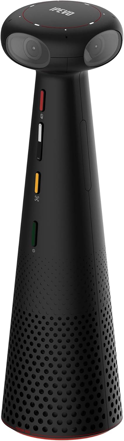 IPEVO Totem 360, Panoramic 360-Degree Conference Camera, USB-C Plug’n’Play, Multiple AI Mode, w/Speaker, Microphone & Noise Reduction, Human-Eye Experience by Four Lens Stitched Display, Zoom & Teams