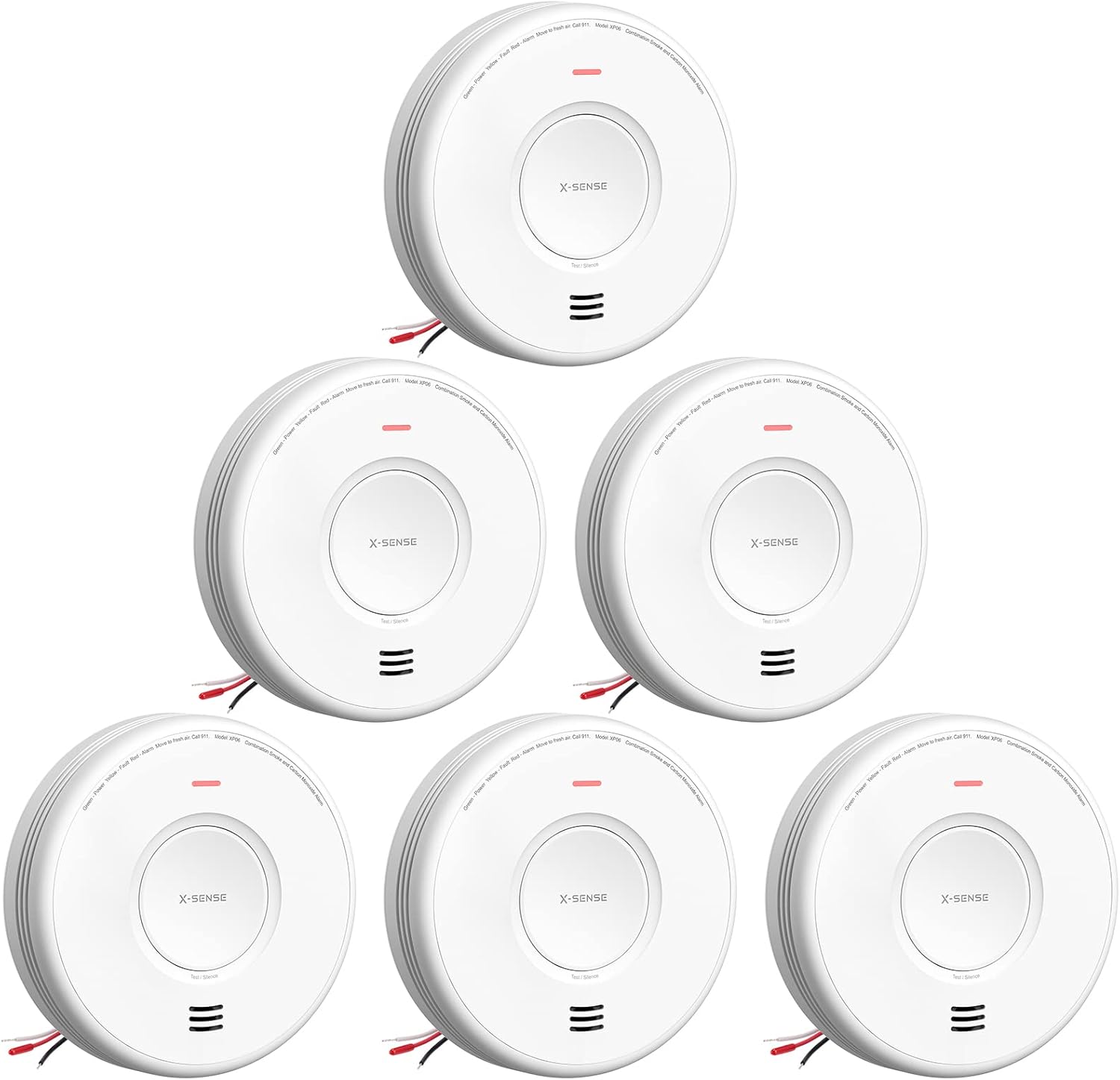 X-Sense AC Hardwired Combination Smoke and Carbon Monoxide Detector, Hardwired Interconnected Smoke and CO Detector Alarm with Replaceable Battery Backup, XP06, 6-Pack