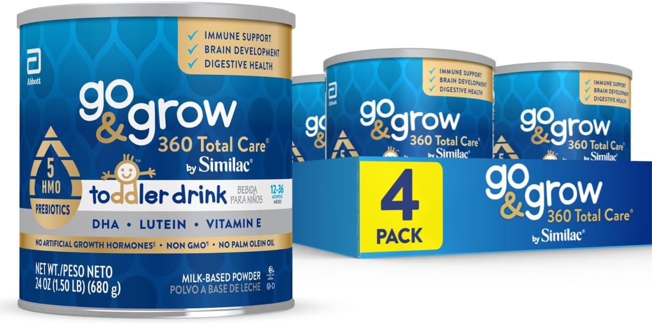 Similac Go & Grow 360 Total Care by Similac Toddler Nutritional Drink With 5 HMOs,Powder,24-oz Can,Pack of 4