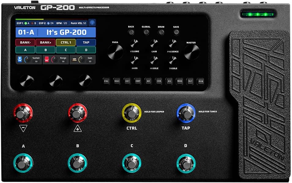 VALETON GP-200 Multi-Effects Guitar/Bass Pedal with Expression, FX Loop, MIDI, Amp Modeling, IR Cab Simulation, Stereo, USB Interface