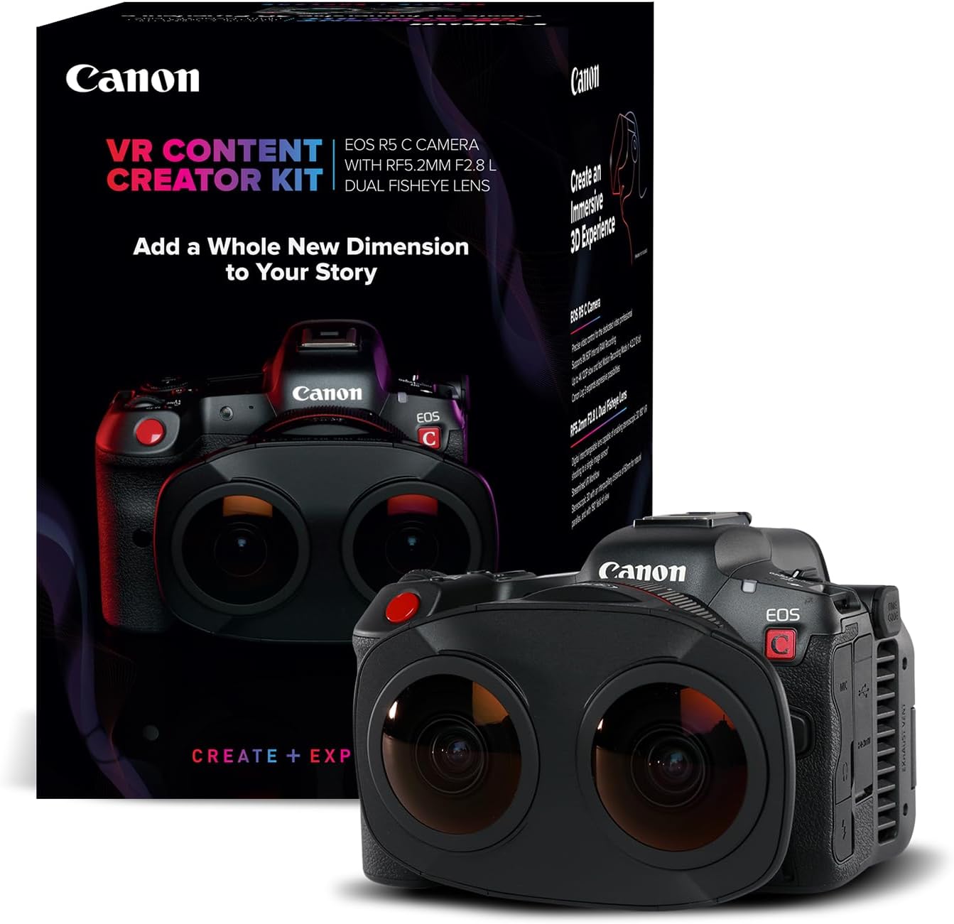 Canon VR Content Creator Kit – EOS R5 C Full-Frame Hybrid Camera and RF5.2mm F2.8 L Dual Fisheye Lens, for Video Professionals