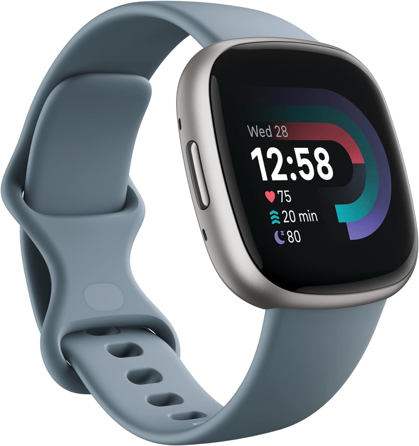 Fitbit Versa 4 Fitness Smartwatch with Daily Readiness, GPS, 24/7 Heart Rate, 40+ Exercise Modes, Sleep Tracking and more, Waterfall Blue/Platinum, One Size (S & L Bands Included)