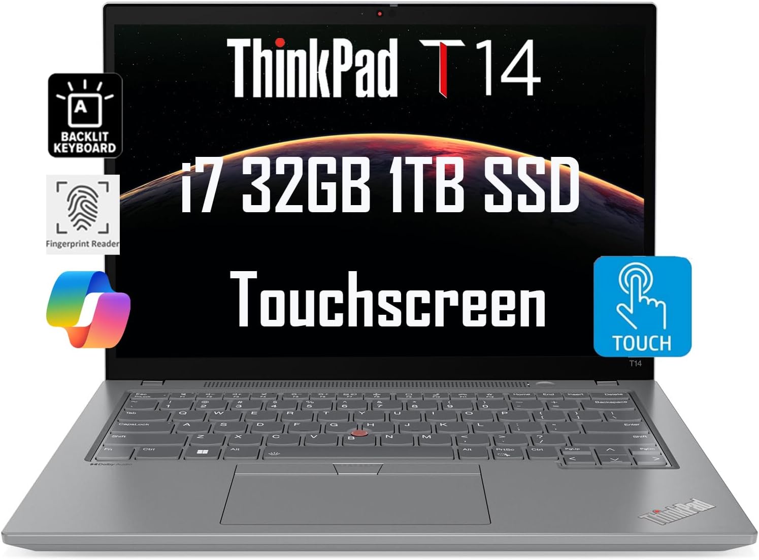 Lenovo ThinkPad T14 Gen 4 Business Laptop (14″ FHD+ Touchscreen, Intel 10-Core i7-1355U, 32GB DDR5, 1TB SSD), Backlit, Fingerprint, 3-Year Warranty, 1080p IR Webcam, Wi-Fi 6E, Win 11 Pro w/AI Copilot