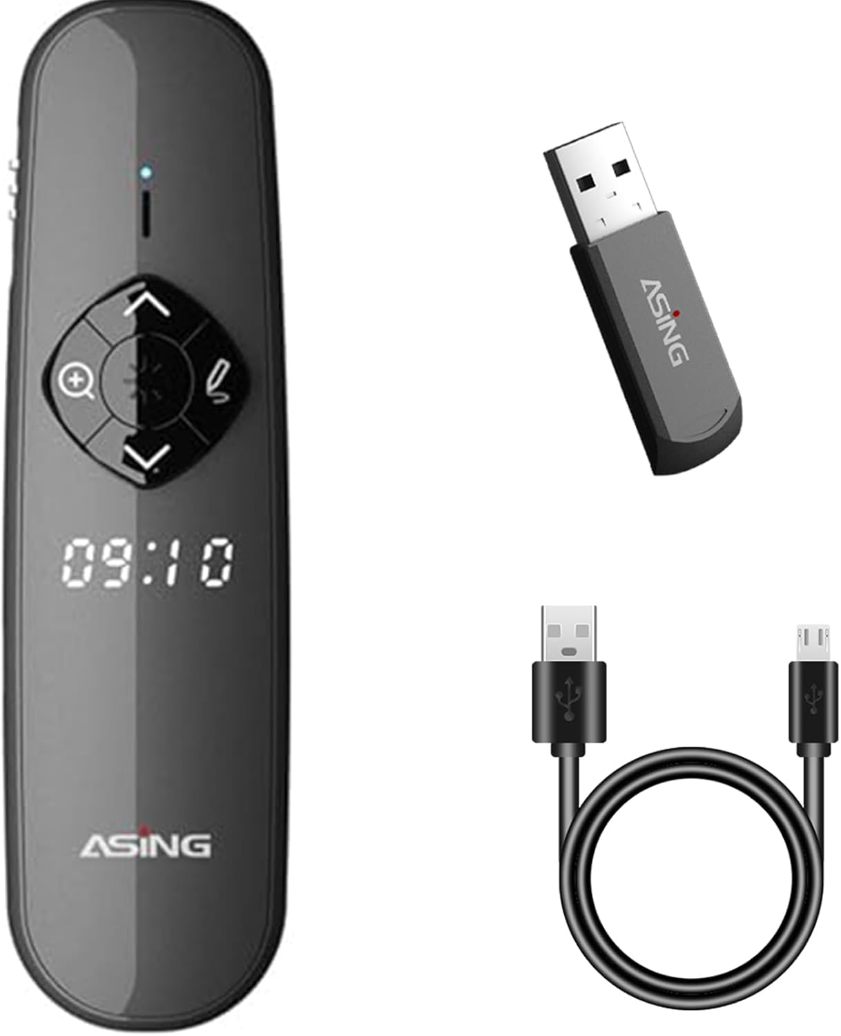 Asing Rechargeable 128GB USB Wireless Presentation Clicker with Air Mouse Control, Both Digital and Physical Laser PowerPoint Clicker, Plug & Play Laser Pointer for Mac/Windows/PPT/Keynote