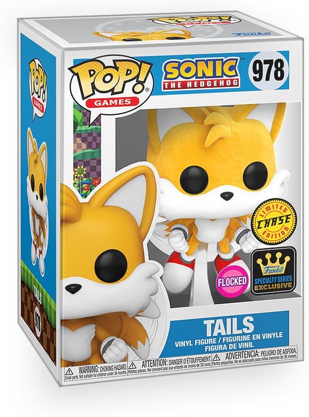 Pop Sonic The Hedgehog – Tails Flying Flocked (Velvet Texture Finish) Chase Variant Specialty Series Exclusive Vinyl Figure Collectibles Bundle with Compatible Funko Box Protector