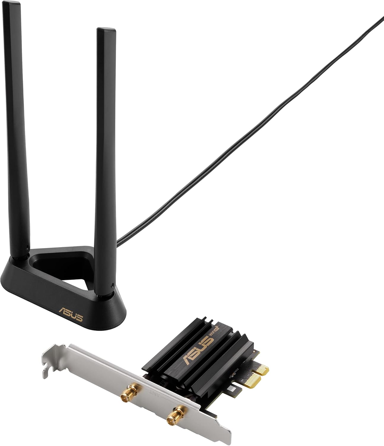 ASUS PCE-AXE59BT WiFi6 6E AX5400 PCI-E Adapter with 2 External Antennas and magnetized Base. Supporting 6GHz Band, 160MHz, Bluetooth 5.2, WPA3 Network Security, OFDMA and MU-MIMO