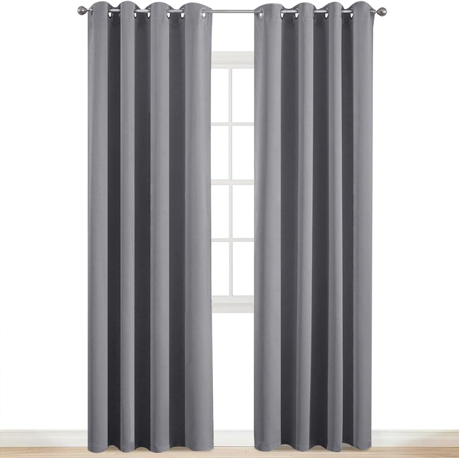 Yakamok Room Darkening Gray Blackout Curtains, Light Blocking Thermal Insulated Grommet Drapes for Bedroom Living Room, 52W x 84L, Grey Curtains, 2 Panels, 2 Tie Backs Included