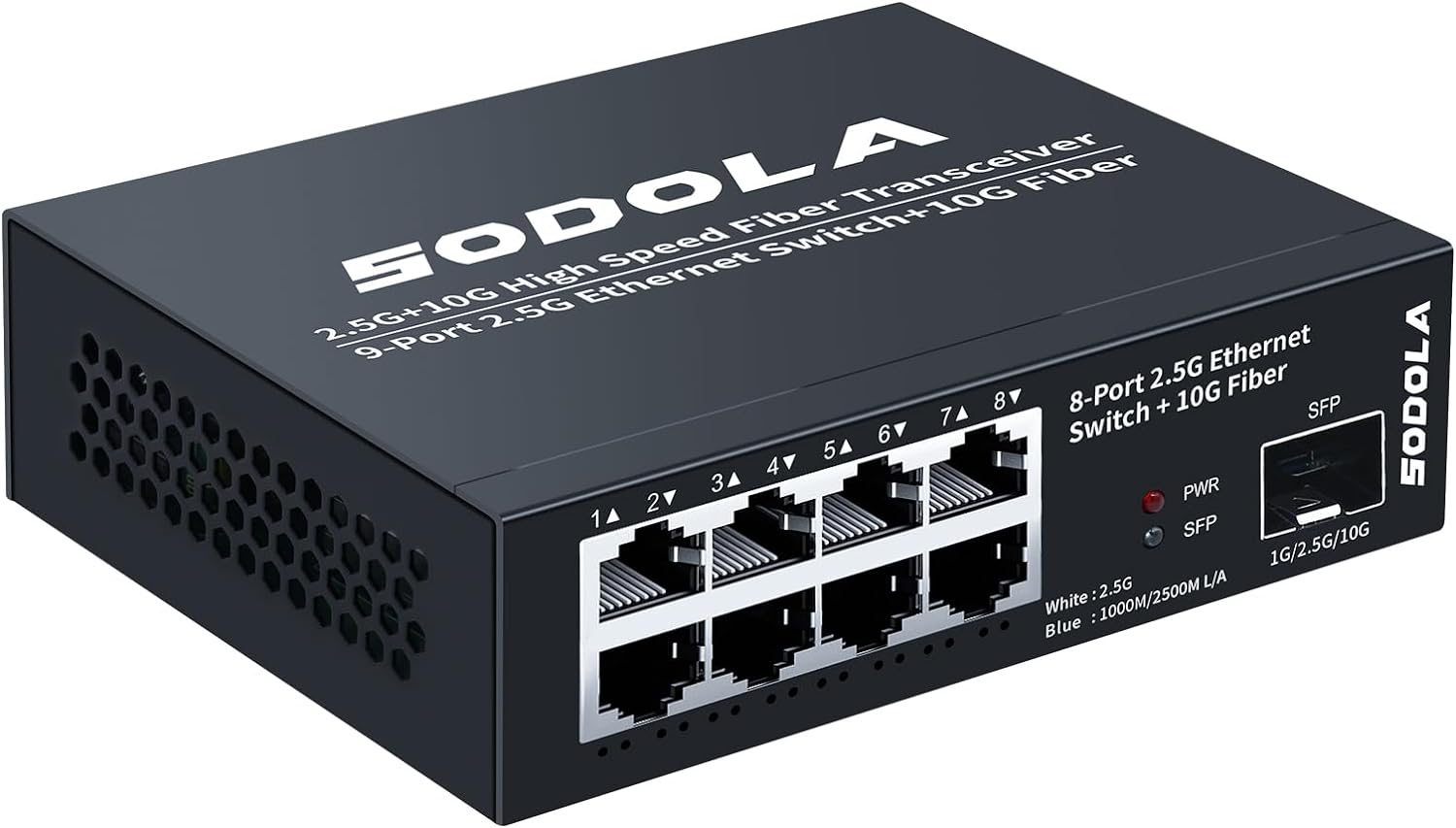 8-Port Unmanaged 2.5G Switch,8 x 2.5GBASE-T Ports,1X10G SFP+,100Gbps Switching Capacity, Fanless, Metal，Plug & Play 2.5Gb Network Switch