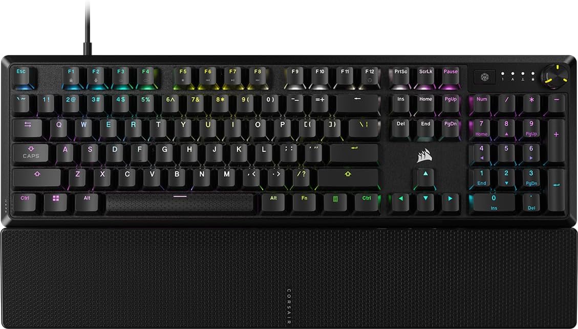 CORSAIR K70 CORE RGB Mechanical Gaming Keyboard with Palmrest – Pre-lubricated Corsair MLX Red Linear Keyswitches – Sound Dampening – Media Control Dial – iCUE Compatible – QWERTY NA Layout – Black