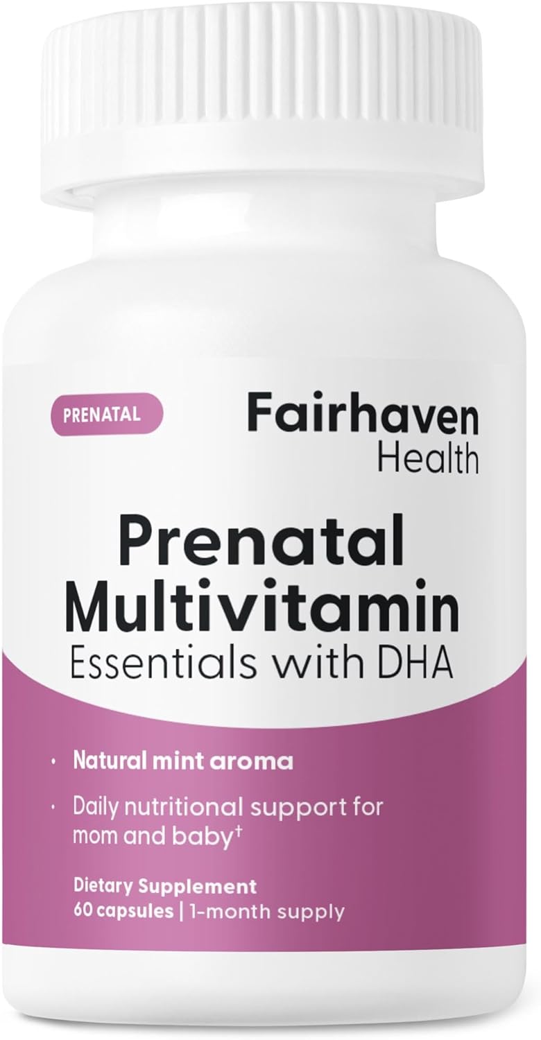 Fairhaven Health Prenatal Multivitamin Essentials | Prenatal Vitamins + DHA, Choline, Myo-Inositol | Supports Healthy Pregnancy & Fetal Brain Development | Mint Essence to Deter Nausea | 60 Capsules