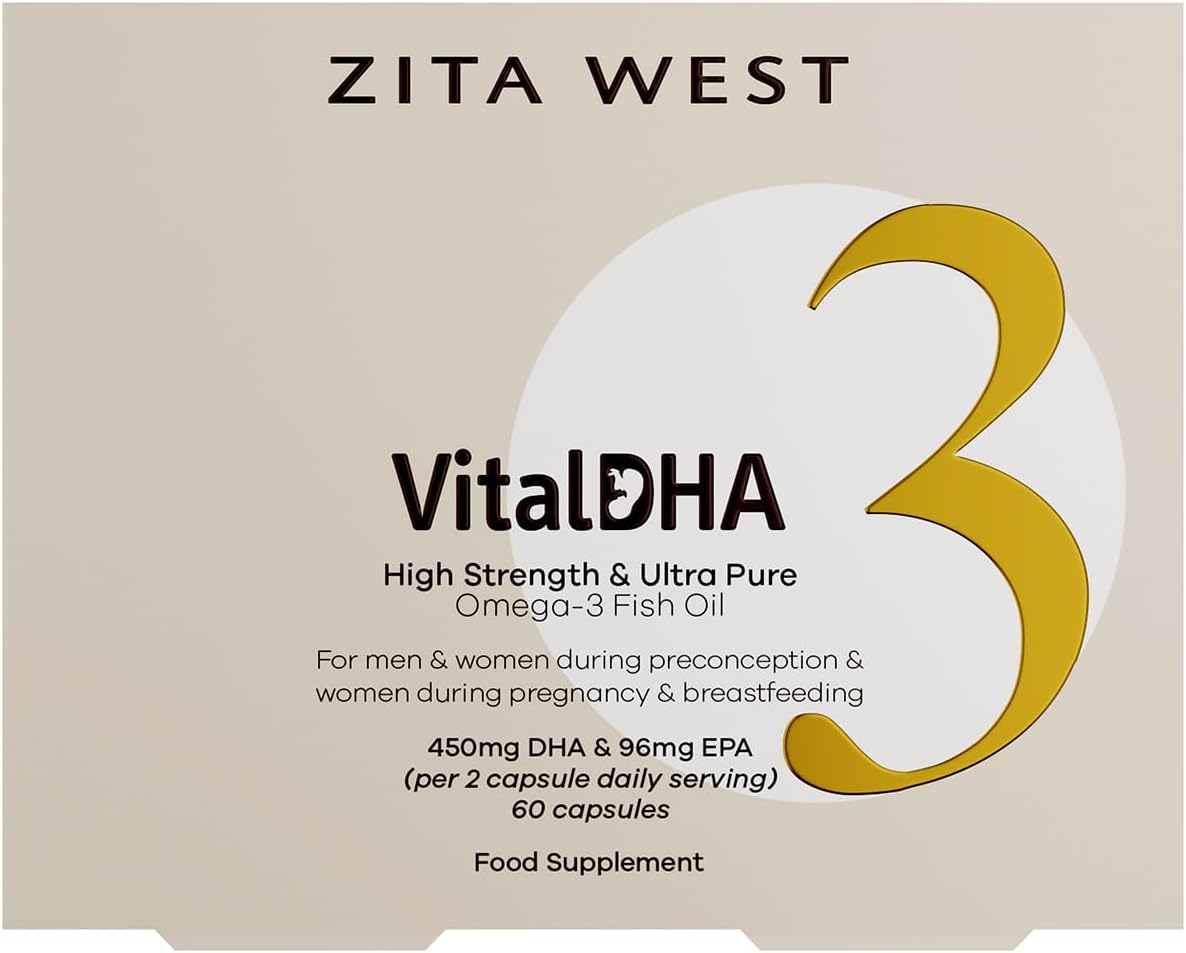 Vital DHA – Prenatal DHA and EPA with Zinc for Fertility, Pregnancy, and Breastfeeding – Omega 3 for Brain Development – 60 Capsules (1 Month Supply)