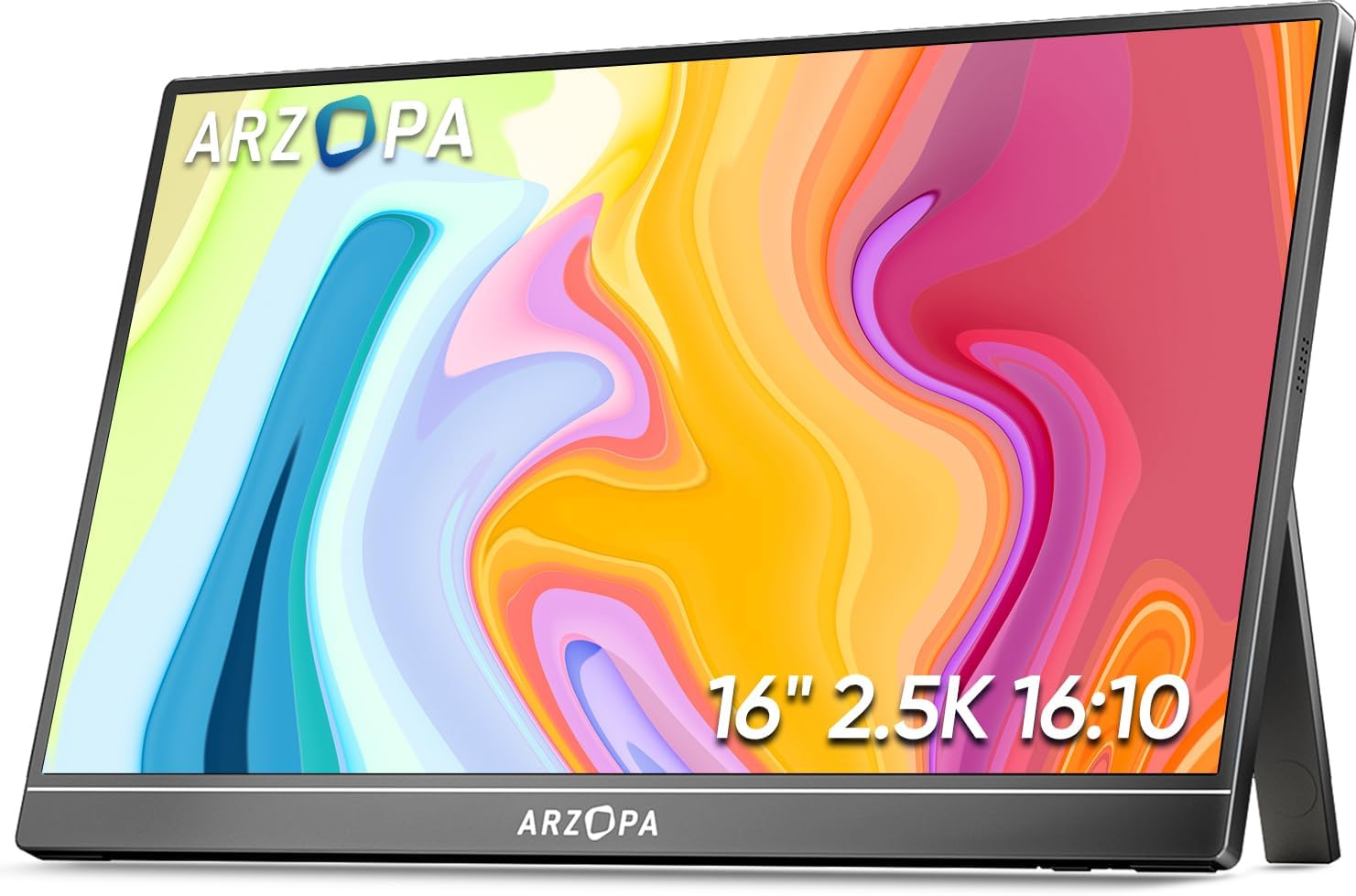 ARZOPA 16″ 2.5K Portable Monitor, 2560×1600 QHD IPS Display 123% sRGB with Built-in Stand USB-C HDMI Eye Care External Second Screen for Mac Laptop Phone PS4/5 Xbox Switch -Z1RC