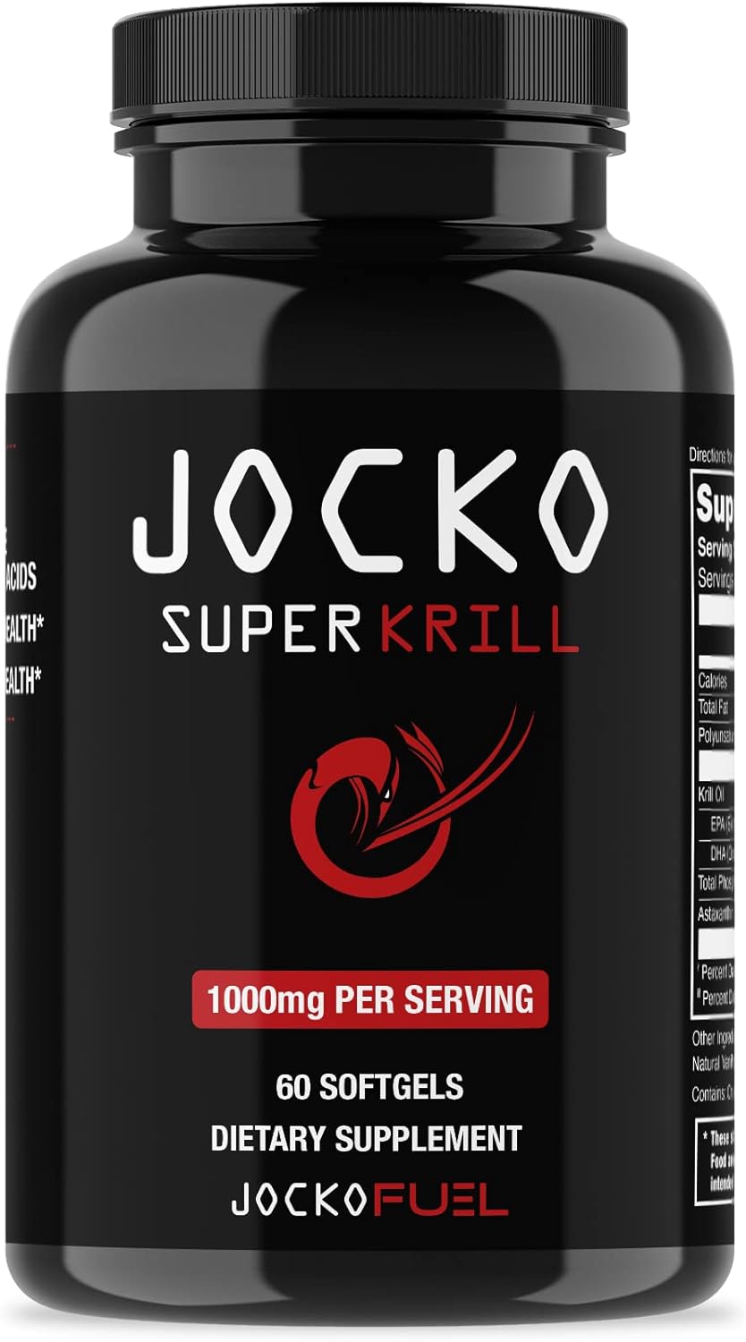 Jocko Fuel Antarctic Krill Oil Omega 3 Fatty Acid Supplements DHA & EPA – 1000mg Softgels – Supports Joints, Mobility & Mental Function (60 Softgels)