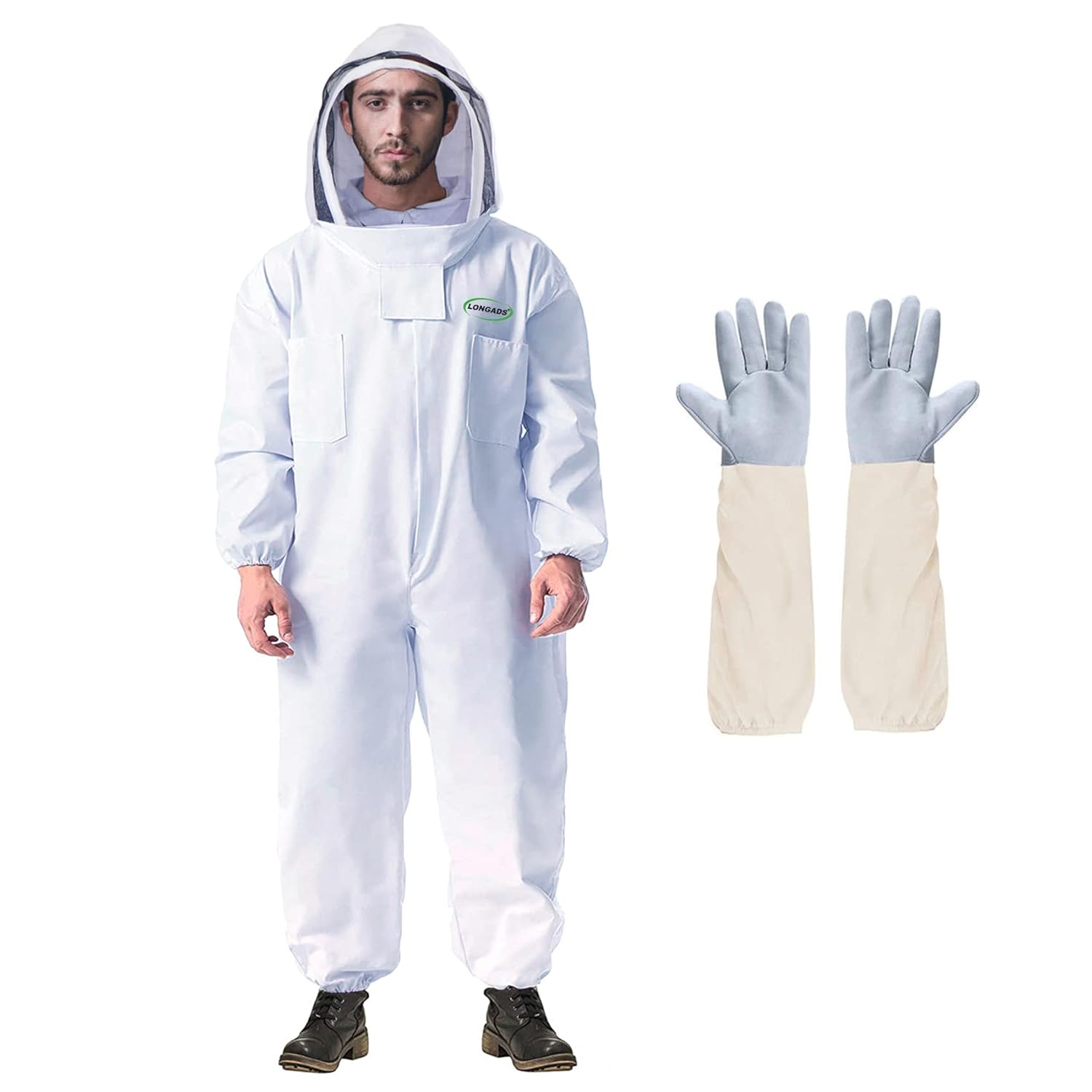 LONGADS Professional Bee Suit for Men Women, Beekeeping Suit Beekeeper Suit with Glove &Ventilated Hood, Multi-Size Bee Outfit for Backyard and Bee Keeper for Bee Keeper Catcher Christmas Costume