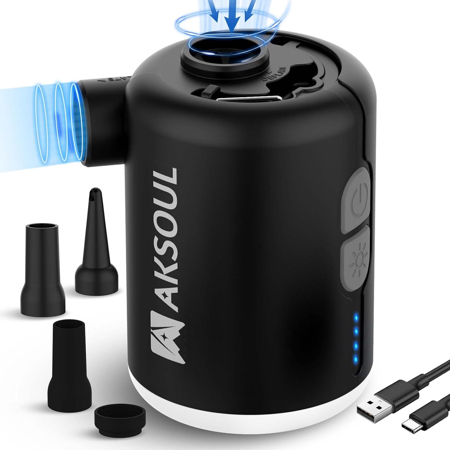 AKSOUL Portable Air Pump for Inflatables: 1600 3600mAh Rechargeable Battery & AA Battery Powered Electric Pumps for Air Mattress Air Bed Pool Floats Raft (Basic & Tiny & Upgraded)