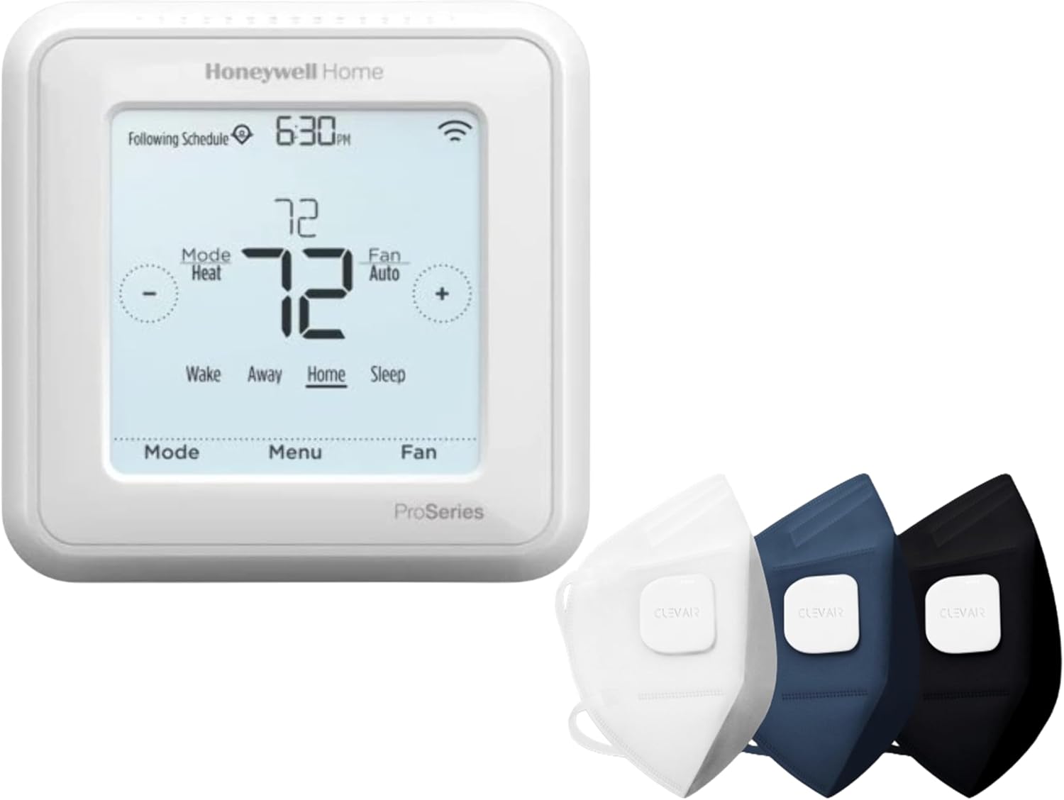 Honeywell TH6220WF2006/U Lyric T6 Pro Wi-Fi Programmable Thermostat, 1 Pack, with Clevair 3-Mask Purifying Fan Set