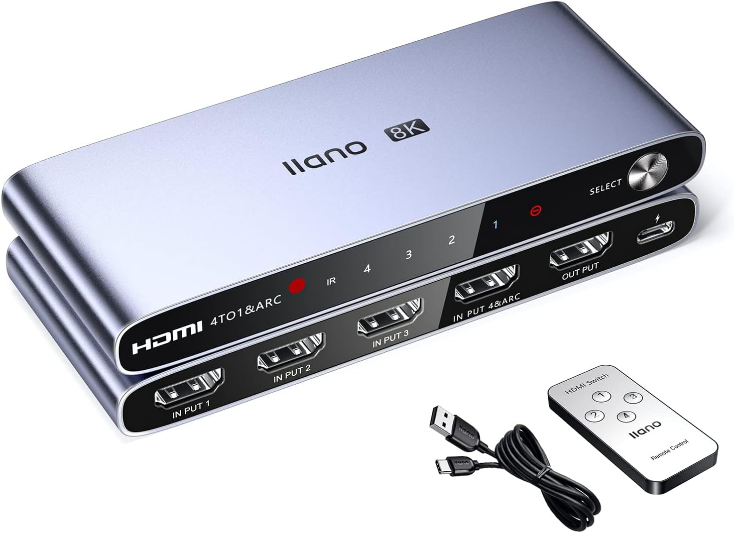 llano HDMI 2.1 Switch, HDMI Switcher 4K@120Hz 8K@60Hz with IR Remote, Switcher Selector 4 in 1 Out Supports CEC, HDCP2.3, 3D, HDR10+ VRR ALLM for PS5 and Xbox (Gray)