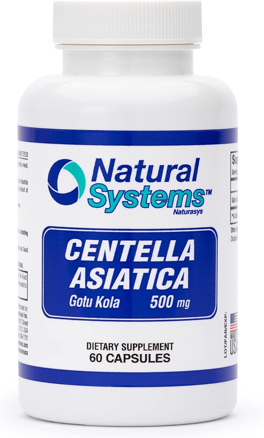 Centella Asiatica Capsules 500 mg 60 Capsules by Natural Systems – Gotu Kola Herb Moisturizer for Your Skin – Gotu Kola Capsules Extract Also Beneficial for Calming Mind Tiredness