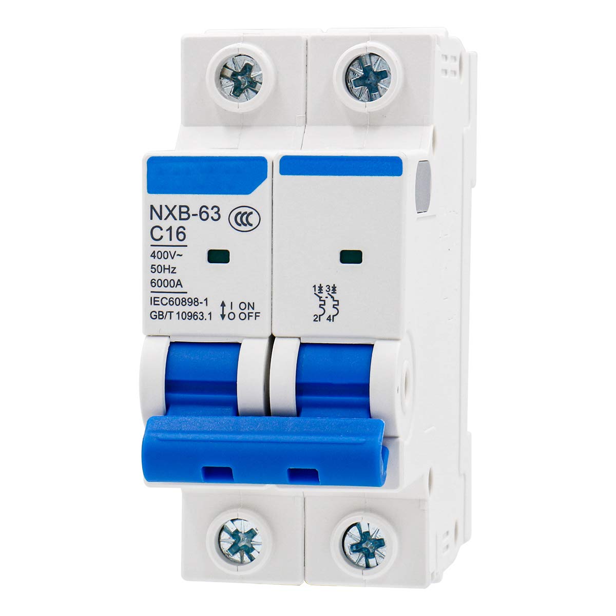 Baomain Low-Voltage Mini Circuit Breaker NXB-63(DZ47-63) C16 16A 2 Pole 400V DIN Rail Mount White